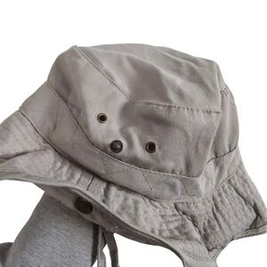 Grey Cotton Twill Bucket Hat with Snap Up Brim and Adjustable Chin Strap